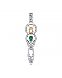 Celtic Goddess Taurus Zodiac Symbol Pendant with Emerald