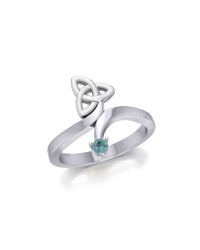 Celtic Trinity Knot with Round Blue Topaz Gem Silver Ring