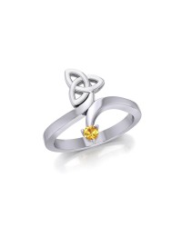 Celtic Trinity Knot with Round Citrine Gem Silver Ring