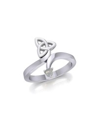 Celtic Trinity Knot with Round Mother of Pearl Gem Silver Ring