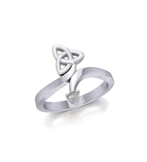 Celtic Trinity Knot with Round Mother of Pearl Gem Silver Ring