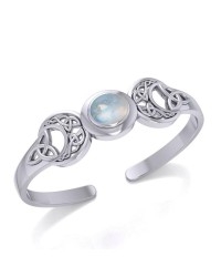 Celtic Triple Moon Cuff Bracelet with Rainbow Moonstone