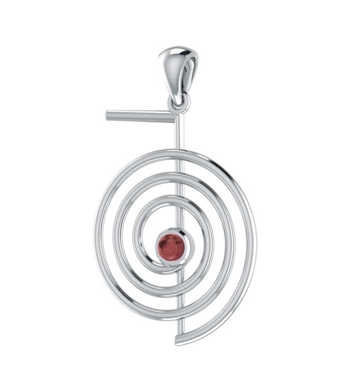 Cho Ku Ray Reiki Silver Pendant with Garnet Gem