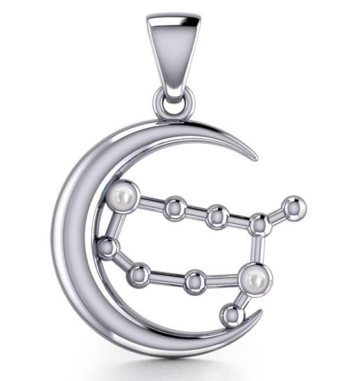 Crescent Moon and Gemini Astrology Constellation Pendant