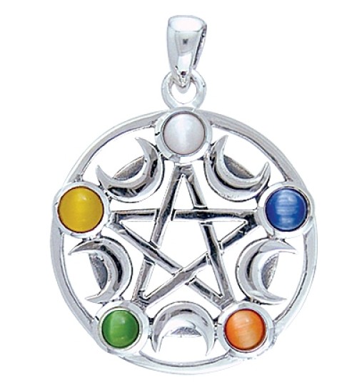 Pentacle with Gems and Moon Pendant