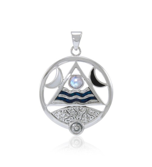 Four Elements Lunar Power Pendant with Rainbow Moonstone