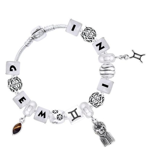 Gemini Astrology Bead Bracelet with Gem