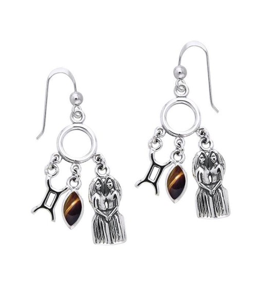 Gemini Astrology Earrings with Gems