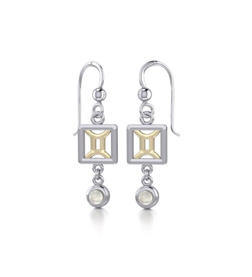 Gemini Zodiac Sign Earrings with Mother of Pearl