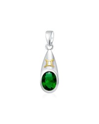 Gemini Zodiac Sign Pendant with Emerald