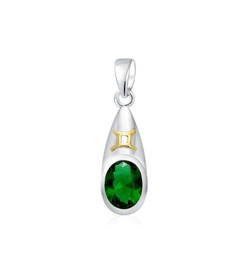 Gemini Zodiac Sign Pendant with Emerald
