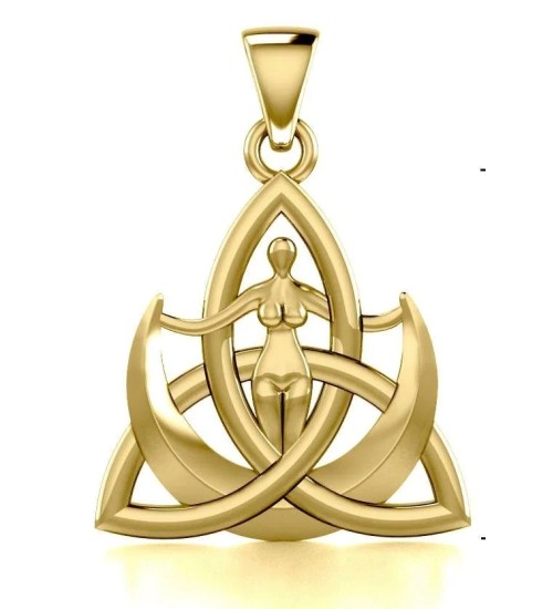 Trinity Goddess Solid Gold Pendant