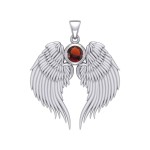 Guardian Angel Wings Silver Pendant with Garnet Birthstone for January