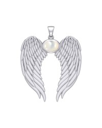 Guardian Angel Wings Pendant with Oval Mother of Pearl Birthstone for June