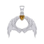 Guardian Angel Wings Pendant with Heart Citrine Birthstone for November