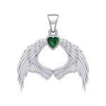 Guardian Angel Wings Pendant with Heart Emerald Birthstone for May