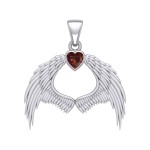 Guardian Angel Wings Pendant with Heart Garnet Birthstone for January