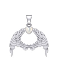 Guardian Angel Wings Pendant with Heart Mother of Pearl Birthstone for June