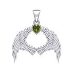 Guardian Angel Wings Pendant with Heart Peridot Birthstone for August