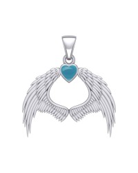 Guardian Angel Wings Pendant with Heart Turquoise Birthstone for December