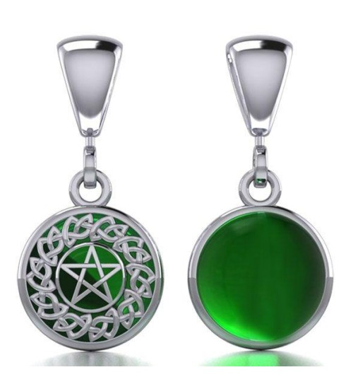 Celtic Hidden Pentacle Sterling Silver Emerald Pendant