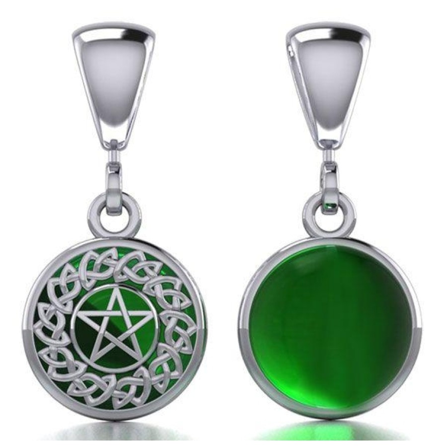 Hidden Pentacle Sterling Silver Emerald Pendant Pagan Wicca Witch Jewelry