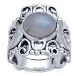 Moonstone Triple Moon Intricate Silver Ring