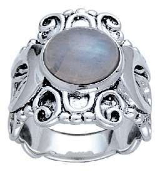 Moonstone Triple Moon Intricate Silver Ring