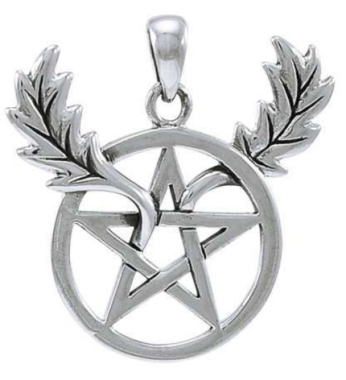 Oak Leaf Branches Pentacle Sterling Silver Pendant