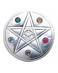 Pentacle Disc Sterling Silver Pendant