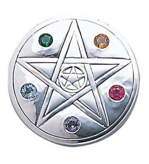 Pentacle Disc Sterling Silver Pendant