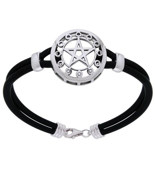 Pentagram Moon Phase Sterling Silver Bracelet