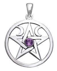 Pentacle Sterling Silver Amethyst Gemstone Pendant