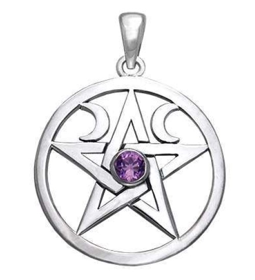 Pentacle Sterling Silver Amethyst Gemstone Pendant