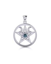 Pentacle Sterling Silver Blue Topaz Gemstone Pendant