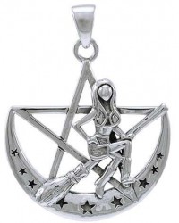 Witchy Broom Pentacle Sterling Silver Pendant