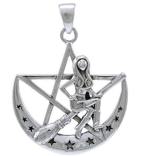 Witchy Broom Pentacle Sterling Silver Pendant