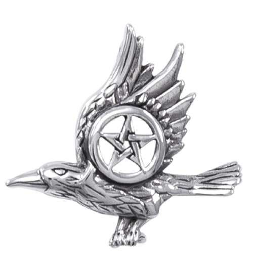 Raven with Pentagram Sterling Silver Pendant