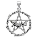 Salem Pentagram Broom Sterling Silver Pendant