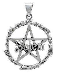 Salem Pentagram Broom Sterling Silver Pendant