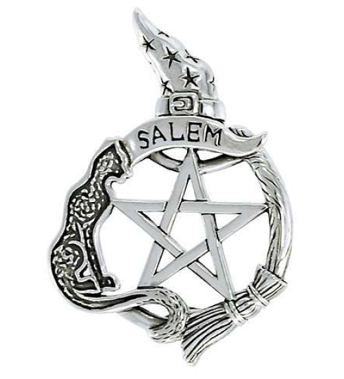 Salem Cat Pentacle Sterling Silver Pendant