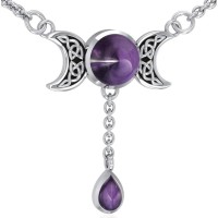 Celtic Triple Moon Necklace with Amethyst for Spirituality