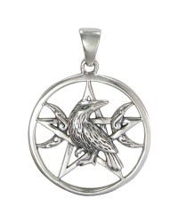 Raven Pentacle Moon Sterling Silver Pendant