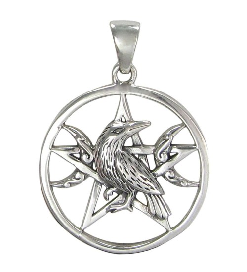 Raven Pentacle Moon Sterling Silver Pendant