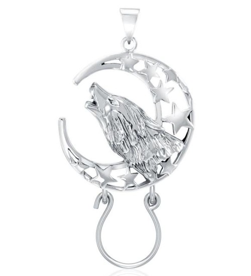 Baying Wolf and Moon Charm Holder Pendant