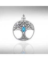 Tree of Life Pendant with Blue Topaz Gemstone