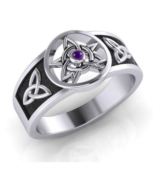 Celtic Trinity Pentacle Amethyst Ring