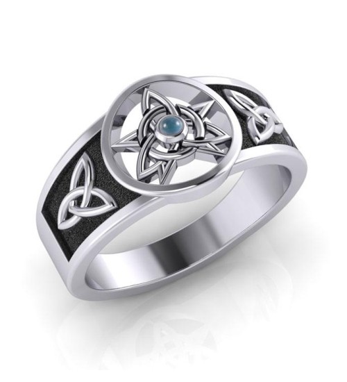 Celtic Trinity Pentacle Blue Topaz Ring