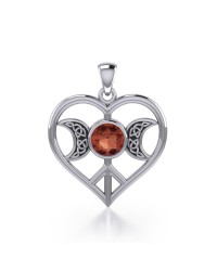 Triple Goddess Love Peace Pendant with Garnet