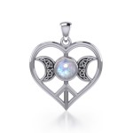 Triple Goddess Love Peace Pendant with Rainbow Moonstone